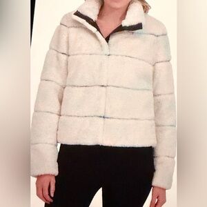 Karl Lagerfeld Cream Faux Fur Coat